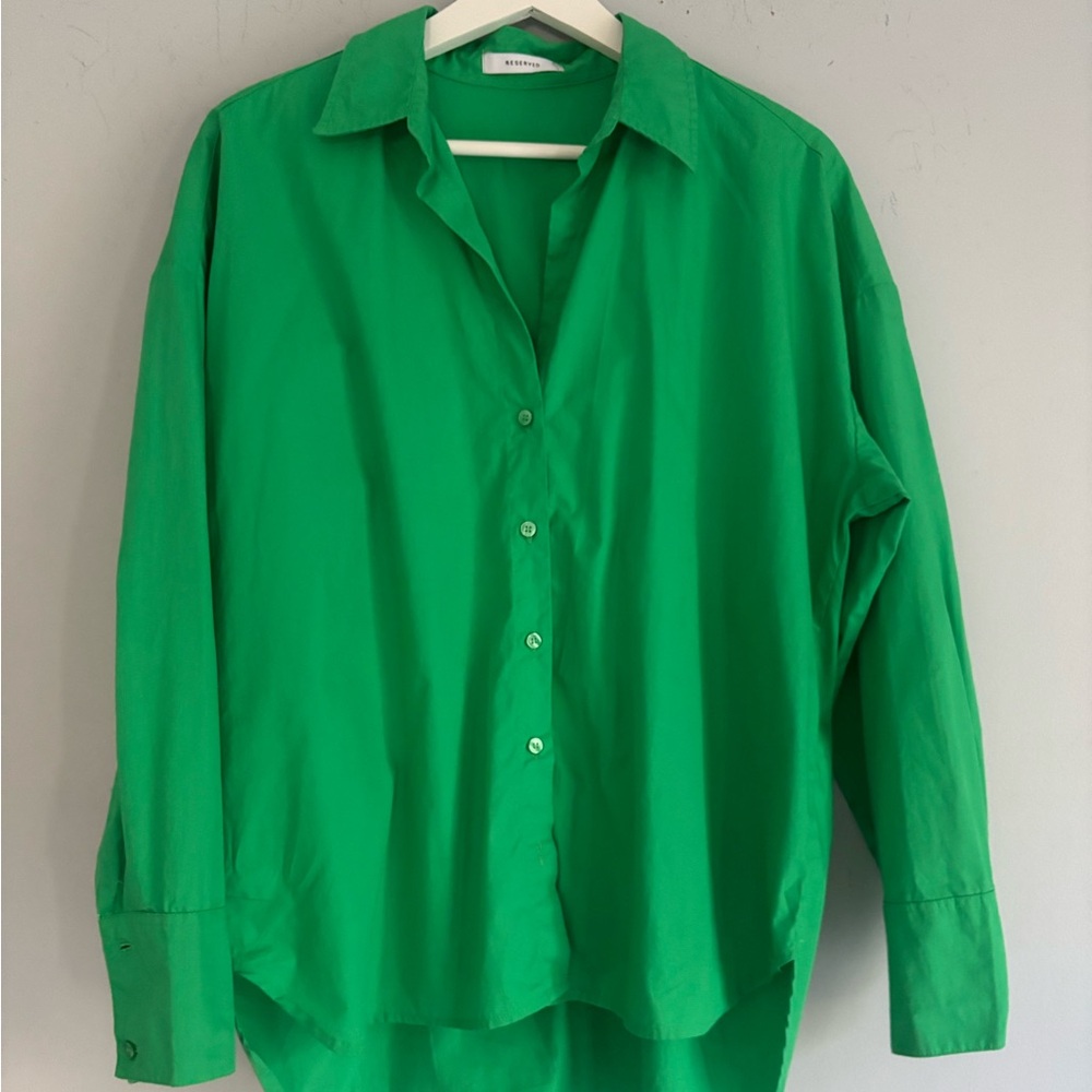 Reserved Oversized Button-Down Shirt – Green – Size S